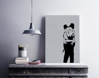 Banksy Kissing Coppers Canvas wall art print on canvas Picture for Home Office DecorFather's Day