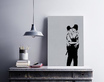 Banksy Kissing Coppers Canvas wall art print on canvas Picture for Home Office Decor