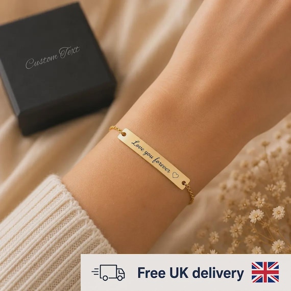 Custom Engraved Bracelet, Personalized Gold Bar Bracelet, Name Date Initial Jewelry, Birthday Gift for Her, Minimalist Bracelet