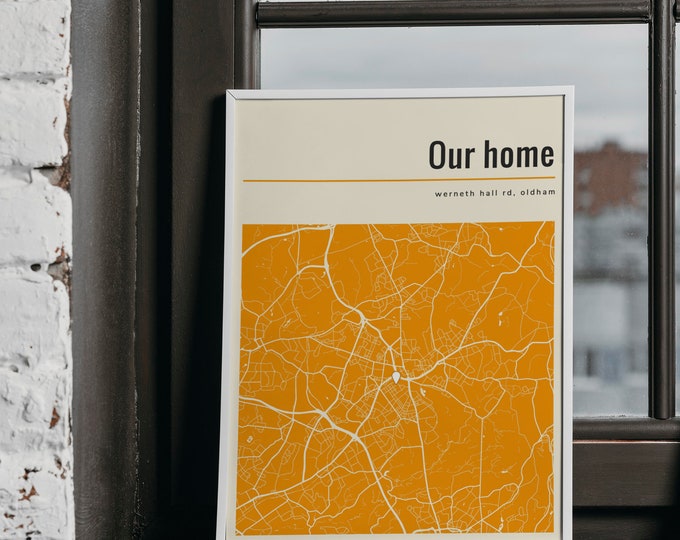 Custom Map Print & Frames | Where We First Met Where It All Began | Personalised Gift Location Home Wedding Anniversary orange