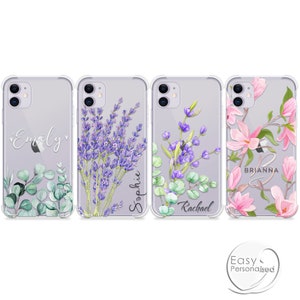 Personalised name phone case iPhone 11 shockproof soft  floral phone case cover for iPhone 13 Pro Max 7 8 Plus X XR XS Max  Christmas gift