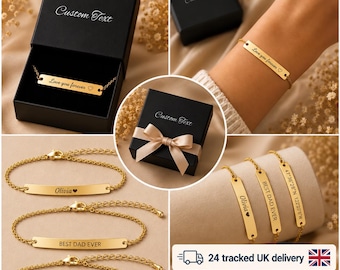 Custom Jewelry Engraved Bracelet, Personalized Gold Bar Bracelet, Name Date Initial Jewelry, Birthday Gift for Her, Minimalist Bracelet