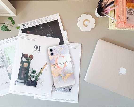 Personalized iPhone Case: Custom Name Initial Marble Silicone Cover