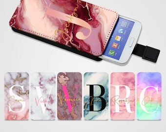 PERSONALISED Pouch Pocket PU-leather case initials name custom marble cover for iPhone X 6 6s 7 8 Plus for Samsung S6 S7 Edge S8