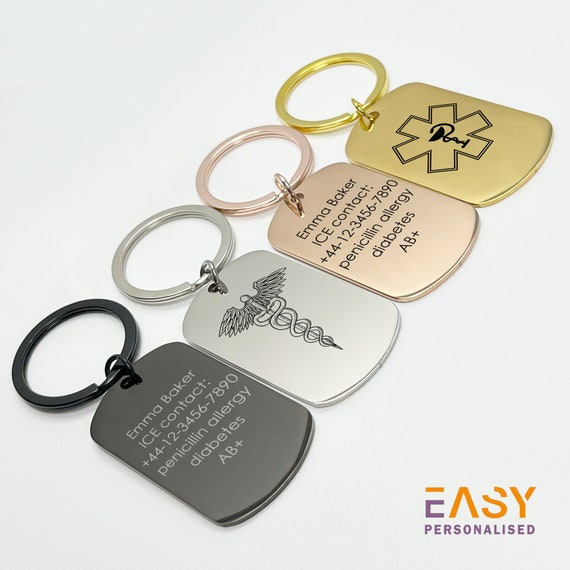Personalized Medical ID Keychain: Laser Engraved Medical Alert