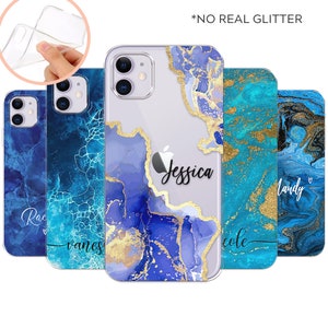 PERSONALISED phone case initials name soft silicone blue marble cover for apple iphone 7 8 X Xs max Xr 11 Pro Max Christmas gift