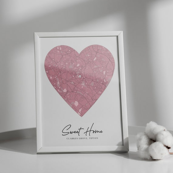 Custom Map Heart Print | Personalized Wedding, Anniversary Gift