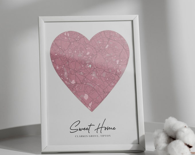 Custom Map Print & Frames | Where We First Met Where It All Began | Personalised Gift Location Home Wedding Anniversary - pale pink heart