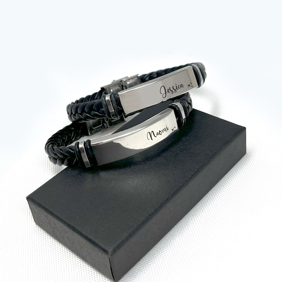 Personalized Leather Mens Bracelet: Engraved Monogram Gift