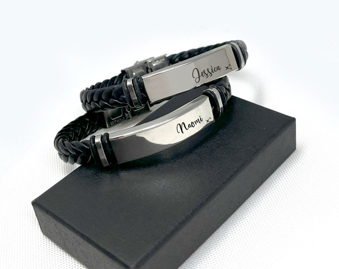 Personalised Mens Bracelet Engraved Bracelets Gift for Him Customised Monogram, Birthday, Wedding, Christmas, Free Engraving with Gift Box