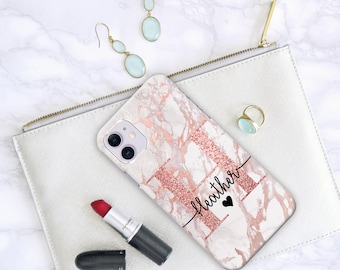 PERSONALISED Rose Gold marble phone case, hard phone cover for iphone 5 5s 6 7 8 Plus Xs XR Xs MAX 11 Pro Max gift for Mother's Day