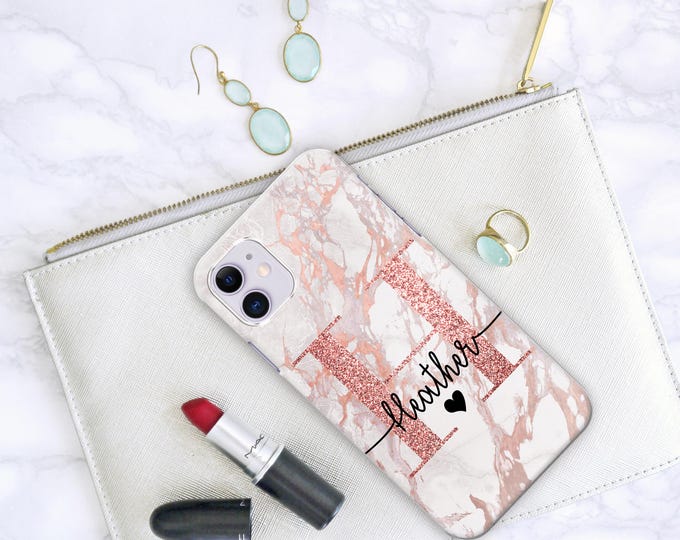 PERSONALISED Rose Gold marble phone case, hard phone cover for iphone 5 5s 6 7 8 Plus Xs XR Xs MAX 11 Pro Max gift for Mother's Day