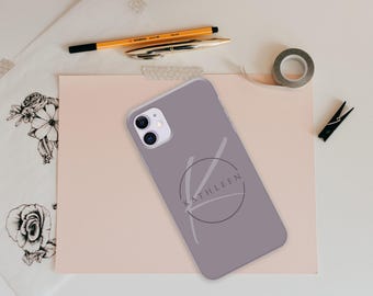 Personalized Pastel Gray iPhone Case: Custom Initial Silicone Cover