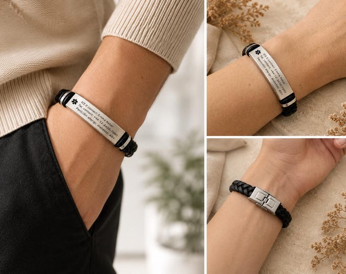 Personalized Medical ID Bracelet for Men, Custom Emergency Alert Bracelet, Father's Day Gift for Dad, Engraved Medical Bracelet,Medical ID