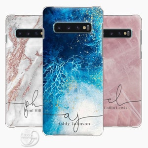 Personalised Marble quartz initial phone case with name hard rose gold cover for Samsung  Galaxy  S7 EDGE S8 S9 S10 + S20