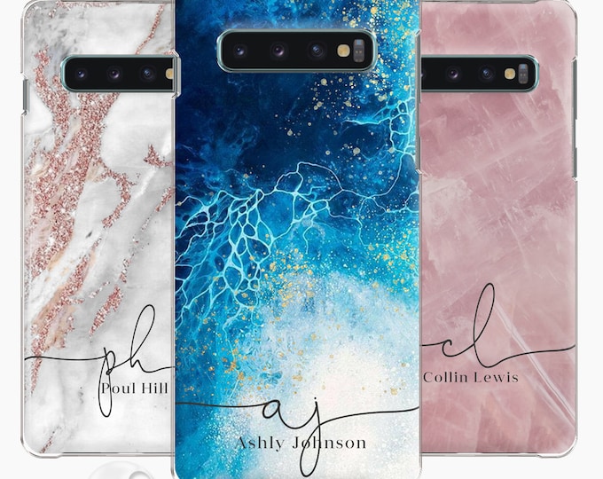 Personalised Marble quartz initial phone case with name hard rose gold cover for Samsung  Galaxy  S7 EDGE S8 S9 S10 + S20Father's Day