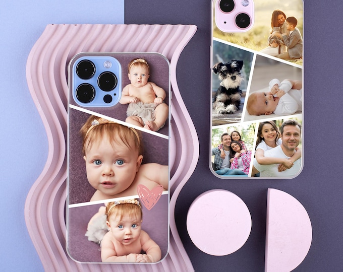 Custom Silicone iPhone 16 Pro Plus Pro Max Case with Photo Collage – 3, 4, or 5 Pictures – Personalized Gift