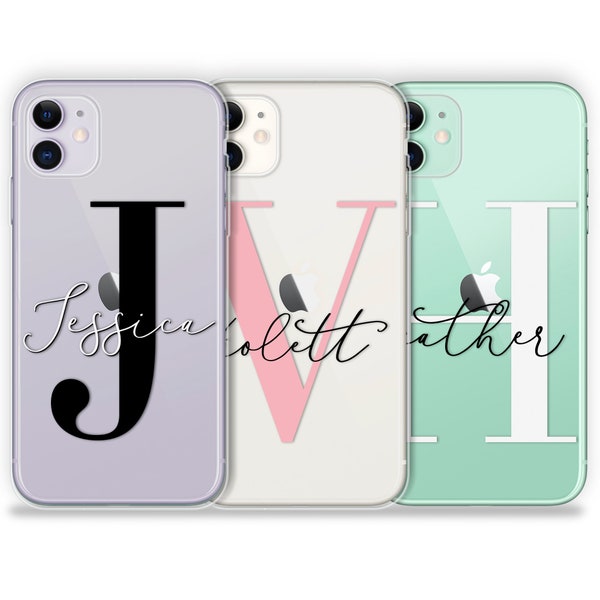 Personalised Clear Phone case for iPhone 13 Pro 12 11 XR SE 8 Plus transparent customized name initials soft silicone cover Christmas gift