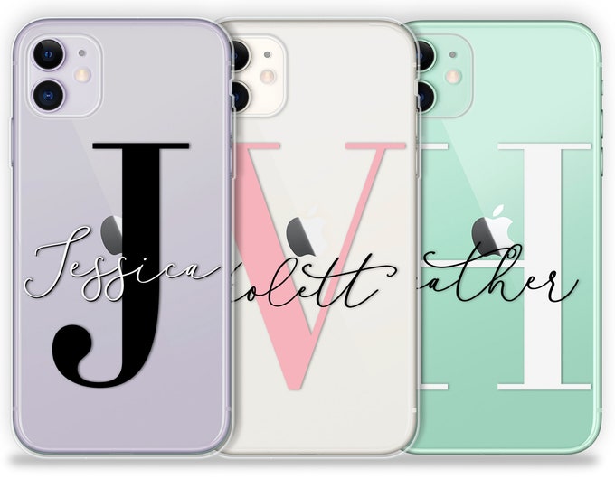 Personalised Clear Phone case for iPhone 16 Pro 12 11 XR SE 8 Plus transparent customized name initials soft silicone coverFather's Day