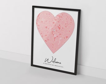 Custom Map Print & Frames | Where We First Met Where It All Began | Personalised Gift Location Home Wedding Anniversary  pink heart