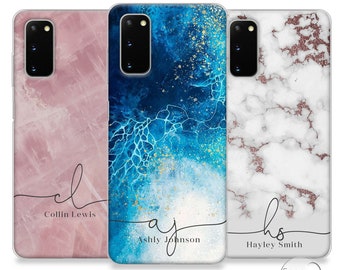 PERSONALIZED initials custom name with hearts clear soft silicone marble phone case for Samsung Galaxy S8 S9 S9+ S10 S10+ S20 Christmas gift