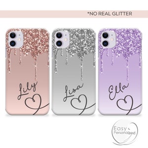PERSONALISED phone case name initial hard plastic phone print glitter case cover for apple iphone 6 7 8 11 Pro Xs XR Xs MAX  Christmas gift