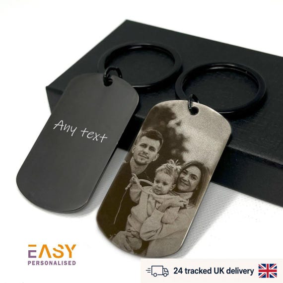 Personalized Photo Engraved Keyring: Custom Text, Durable Metal