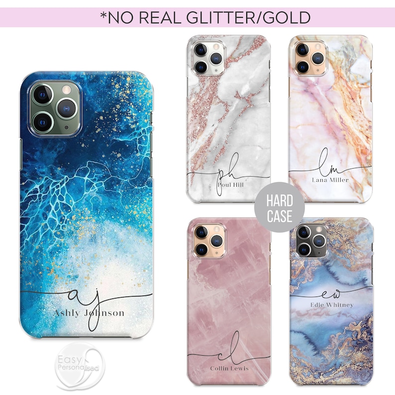 PERSONALISED phone case marble name glitter initial hard plastic phone case cover for  apple  iphone 5 5s 6 7 8 11 Pro Xs XR Xs MAX 