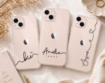 Personalized iPhone Case Custom Name, Minimalist Clear Phone Case, Custom Text Case, Aesthetic Name Case, Gift for Her, iPhone 16 15 14 13