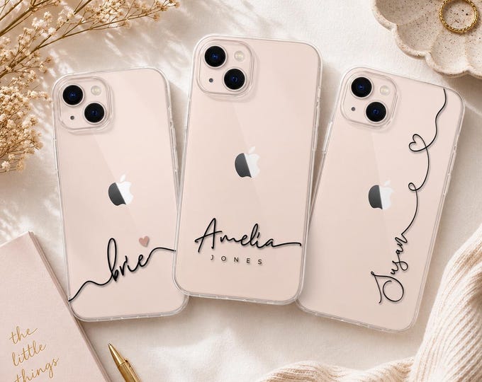 Personalized iPhone Case Custom Name, Minimalist Clear Phone Case, Custom Text Case, Aesthetic Name Case, Gift for Her, iPhone 16 15 14 13