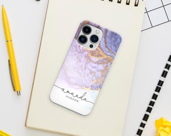 Personalised Marble Phone Case iPhone 16/15/14/13/11 – Custom Name Silicone CoverFather's Day