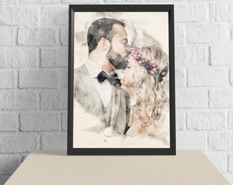 Personalised Decor Watercolour Personalised Art From Photo Print Portrait Family Children Wall Bespoke Digital ArtworkFather's Day