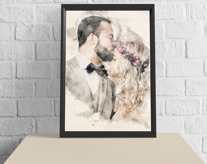 Personalised Decor Watercolour Personalised Art From Photo Print Portrait Family Children Wall Bespoke Digital ArtworkFather's Day