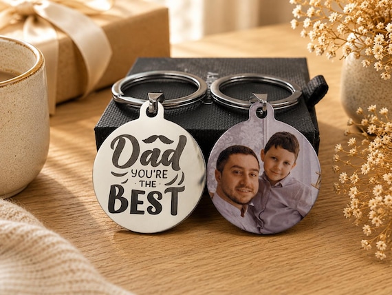 Best Dad Ever Photo Keychain, Personalized Picture Gift for Dad, Custom Family Photo Keyring, Father's Day Present, Dad Keepsake