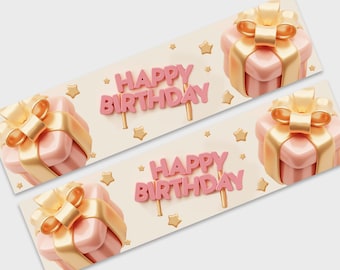 Happy Birthday Banner: Party Decoration, Pink Gift Design (Set of 2)