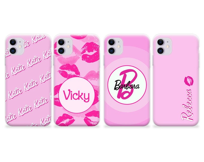 Personalised Phone case iPhone 11 pink hearts custom name initials phone silicone cover iPhone 5s SE 6 6s Plus 7 8 X Xs max Xr 11 Pro MAX