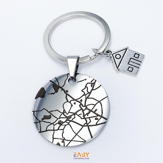 Personalized Engraved Metal Keychains – Customizable with Text and Map DesignFather's Day