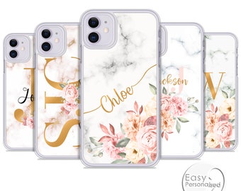 Personalized Floral Initial Phone Case: Transparent Plastic Cover
