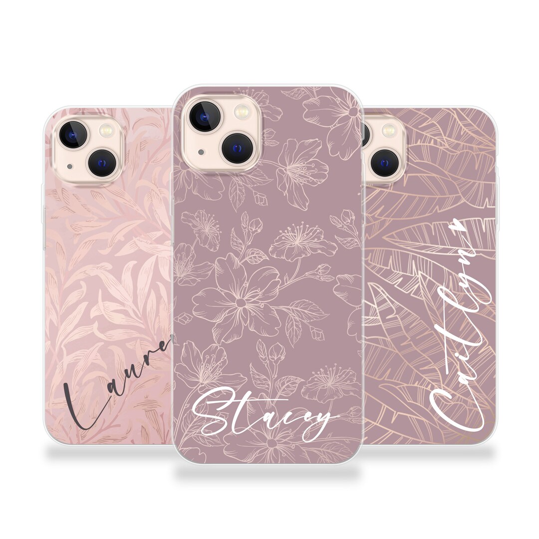 Personalised Phone Case iPhone 11 Purple Flowers Custom Name Initials