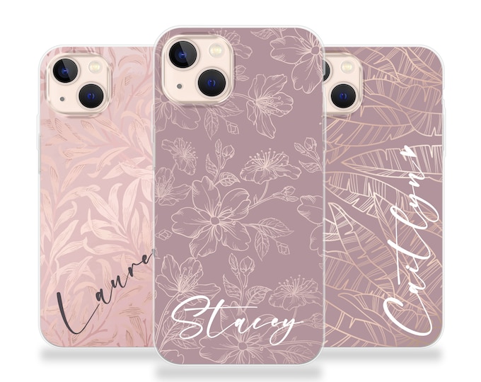 Personalised Phone case iPhone 11 purple flowers custom name initials phone silicone cover iPhone 5s SE 6 6s Plus 7 8 X Xs max Xr 11 Pro MAX