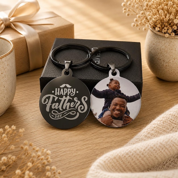 Personalized Photo Keychain, Custom Engraved Dad Keyring, Father’s Day Gift, Photo Keychain for Dad, Custom Picture Keyring, Best Dad Gift