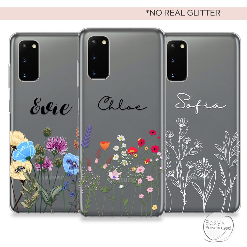 Personalised phone case for Samsung with initials and custom name soft floral silicone Galaxy S8 S9 Plus S10e S20 S20 Plus S20 Ultra 