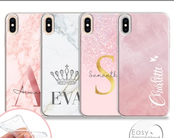 Personalized Pink Marble Initial Phone Case: Soft Silicone Cover