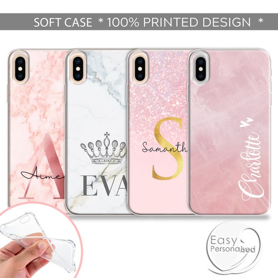Personalized Pink Marble Initial Phone Case: Soft Silicone Cover