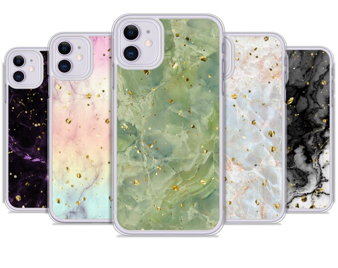 PERSONALISED phone case name initials marble & foil dots transparent plastic cover for apple iphone SE 2020 6 7 8 11 Pro Xs XR Xs Max