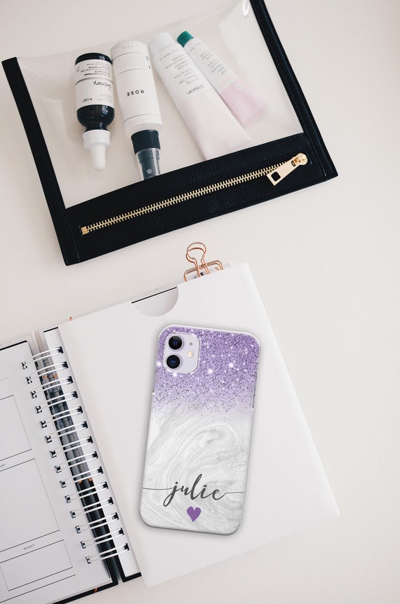 Personalized Marble Glitter iPhone Case: Hard Plastic Phone Cover