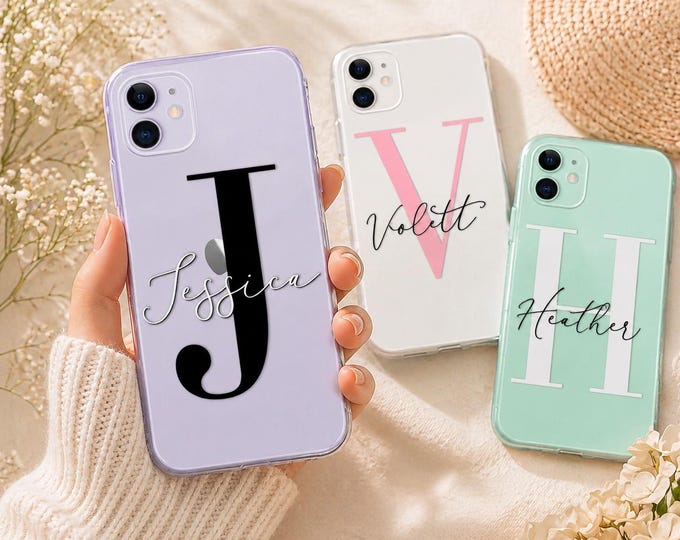 Personalized Clear Phone Case Custom Name, Transparent iPhone Case, Custom Name Case, Minimal Aesthetic Case, Gift for Her, iPhone 16 15 14