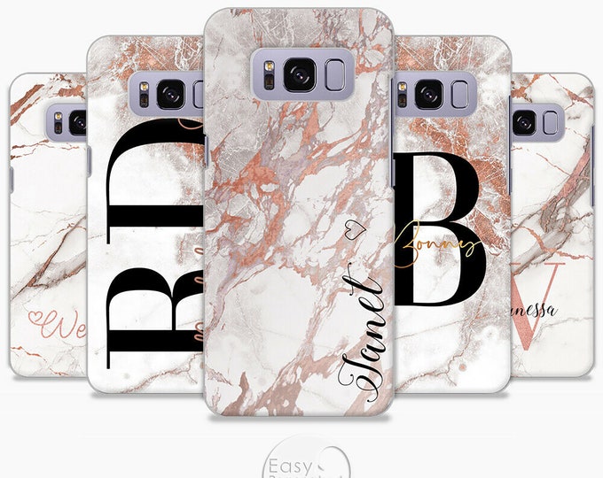 Personalised Marble initial phone case custom name monogram hard phone cover for Samsung Galaxy S7 S8 S9 S10 + S20Father's Day