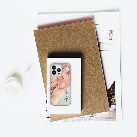 Custom Name Ink Marble iPhone Case, Personalized Initial Phone Cover, Soft Silicone Case, Cute Gift for Her, iPhone 16 Case