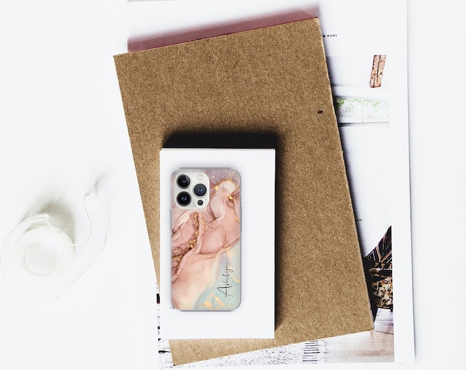 Personalised Phone case iPhone 11 ink marble custom name initials phone silicone cover iPhone 7 8 X Xs max Xr 11 Pro MAXFather's Day